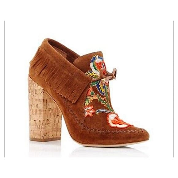 Tory Burch Huntington Fringe Embroidered Brown Suede Women's Shoes Booties‎ - Thumbnail 11