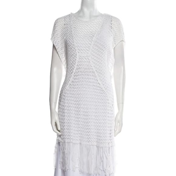 Mara Hoffman Swim White Crochet Fringe Beach Summer Boho Cover-Up - Thumbnail 5