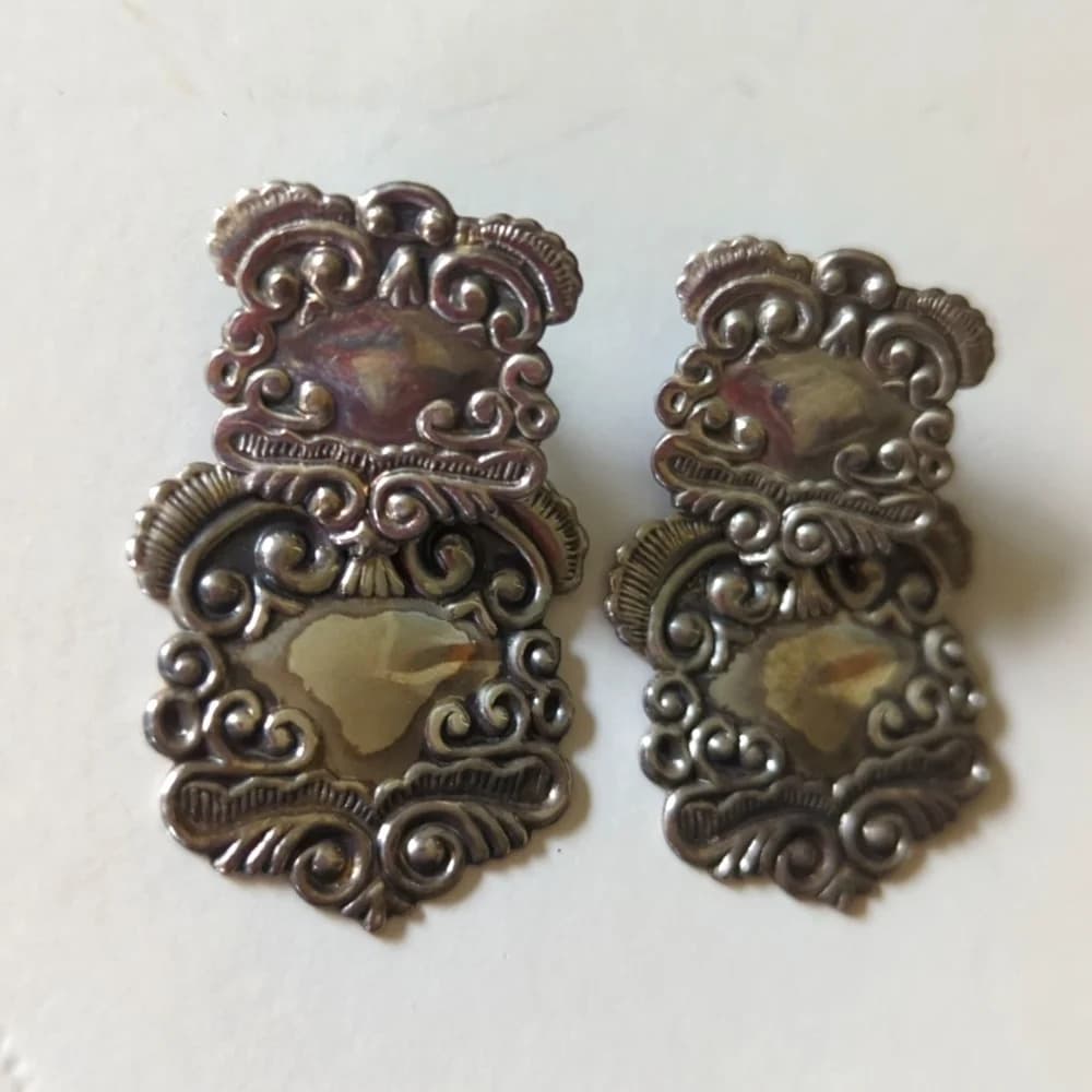 Vintage Sterling Silver Etruscan Earrings
