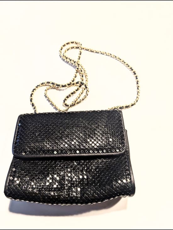 Whiting & Davis Black Sequined Crossbody with Gold Chain - Thumbnail 4