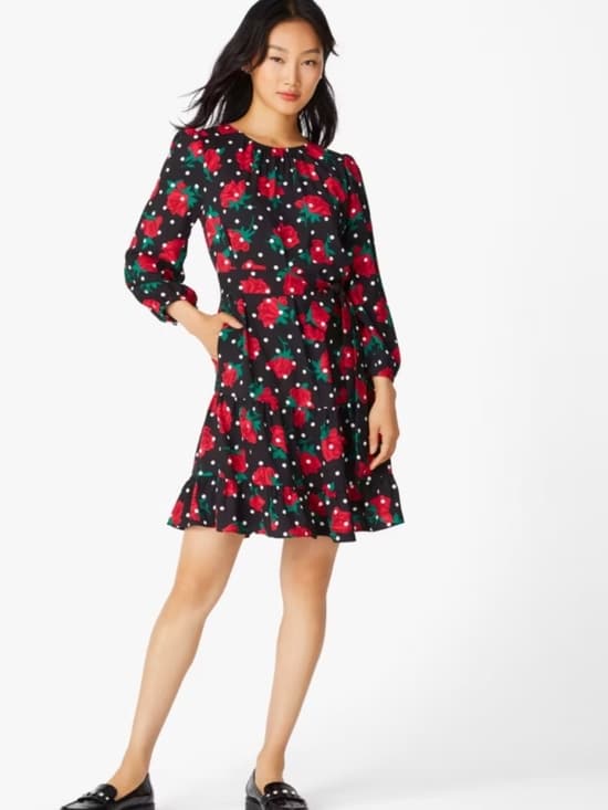 kate spade Black Rose Floral Print Summer Coastal Dress - Thumbnail 5