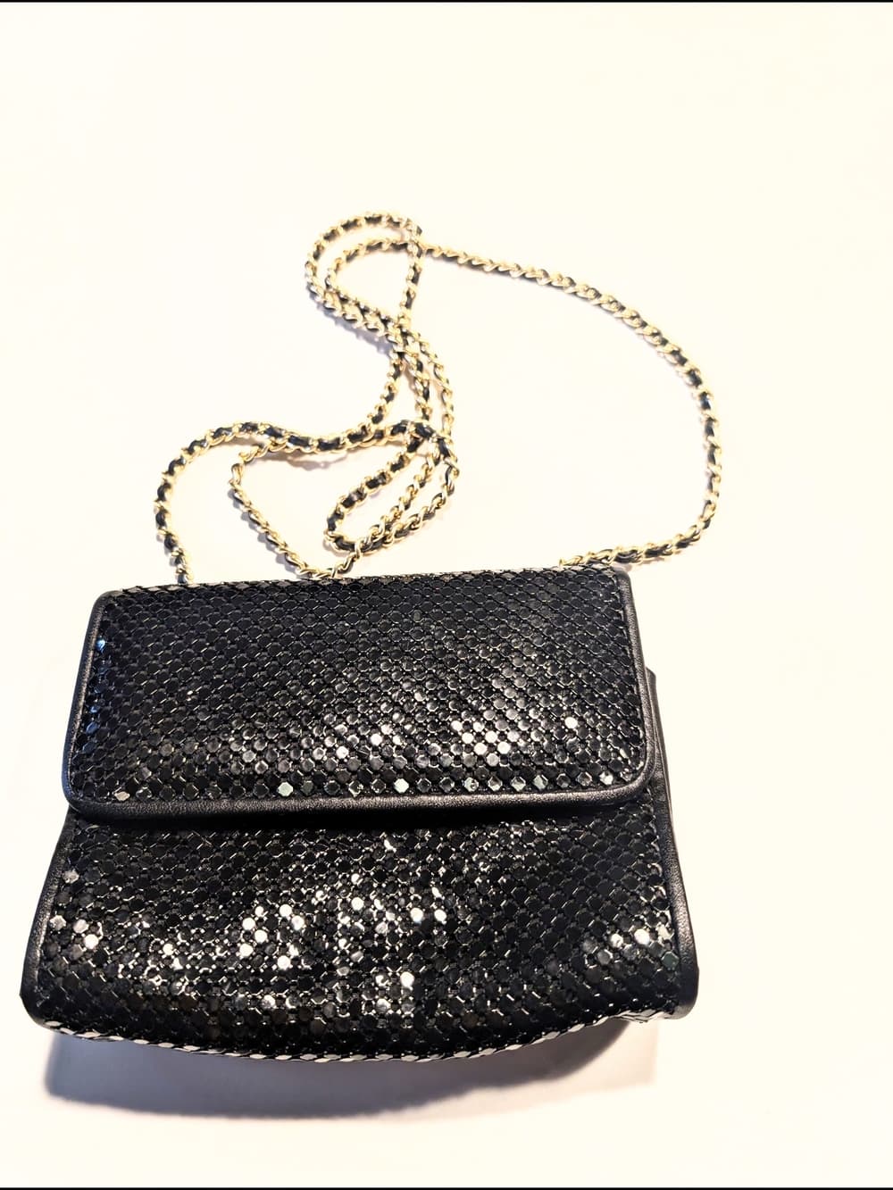 Whiting & Davis Black Sequined Crossbody with Gold Chain - Thumbnail 3