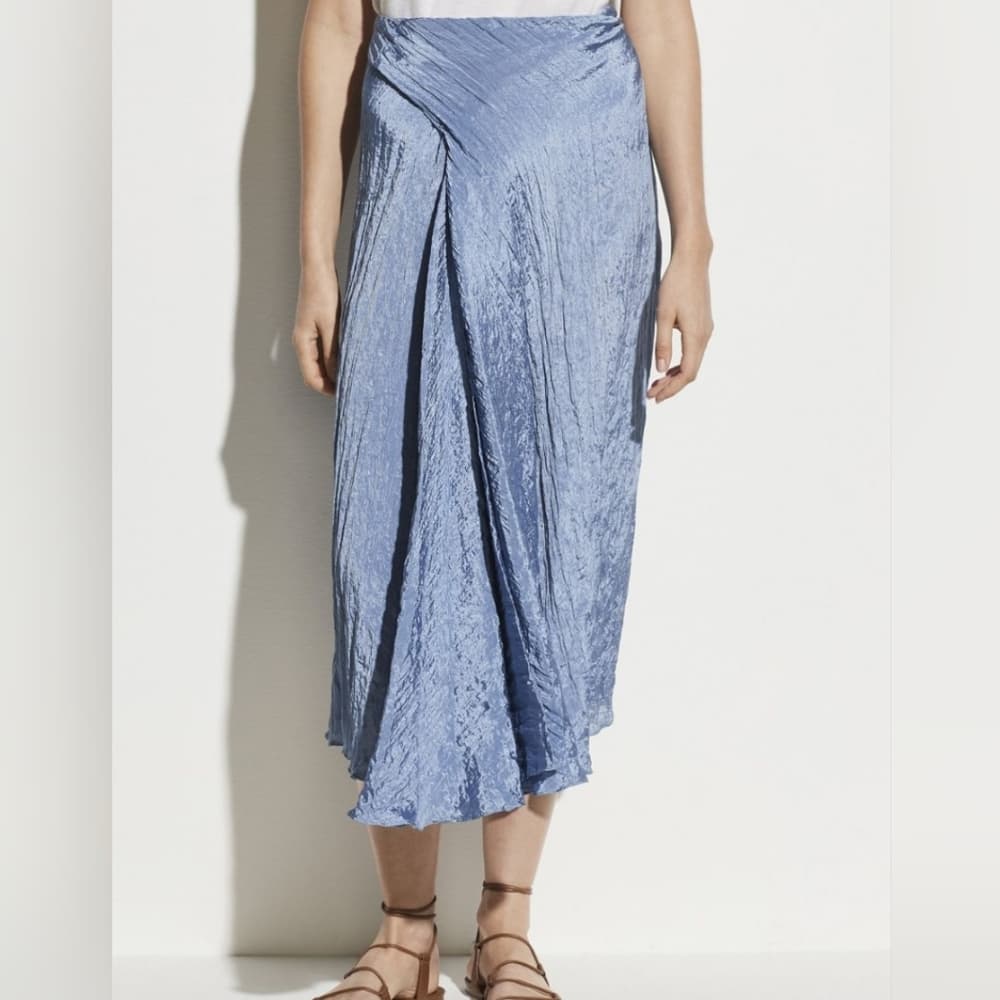 Vince Light Blue Crinkled Midi Skirt - Thumbnail 5