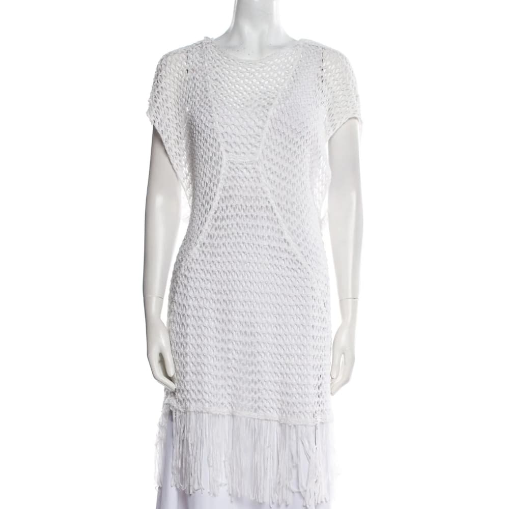 Mara Hoffman Swim White Crochet Fringe Beach Summer Boho Cover-Up - Thumbnail 4