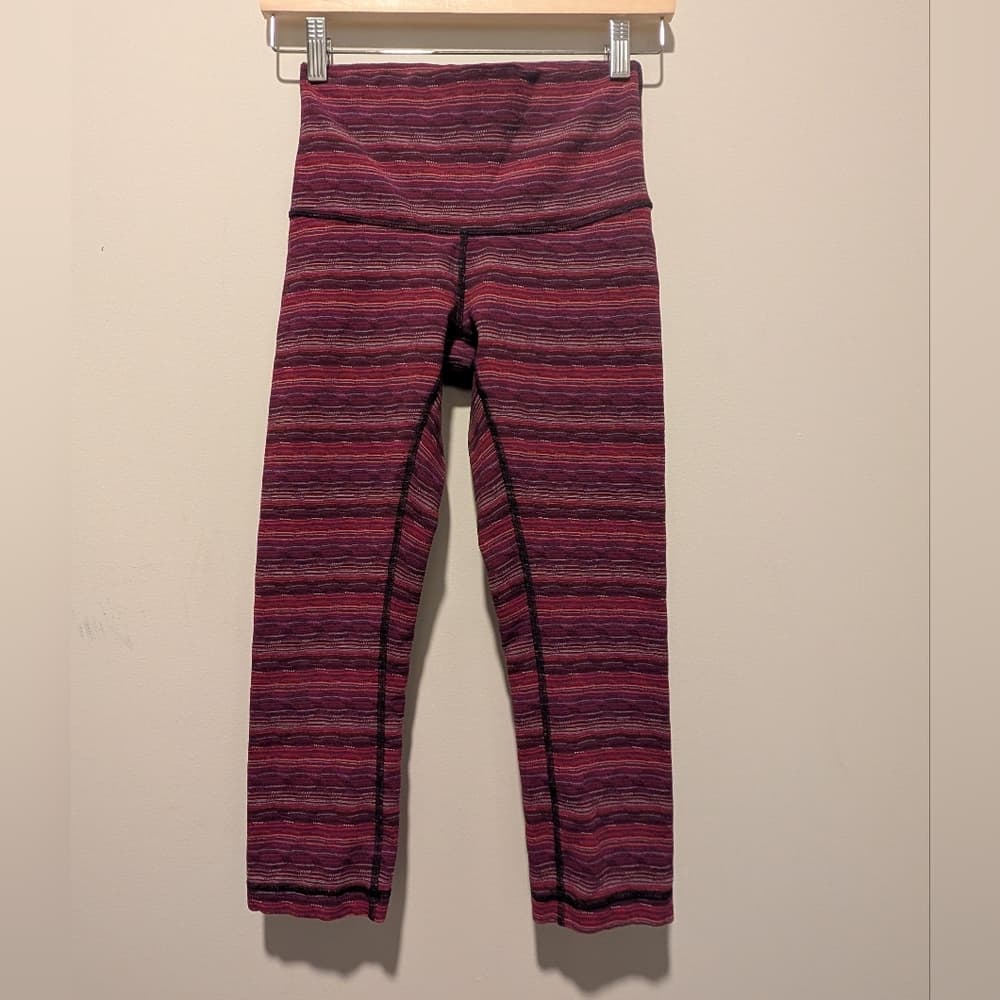 lululemon athletica Purple Striped Performance Leggings - Thumbnail 4