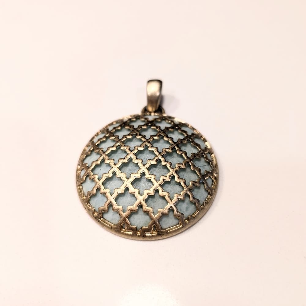 Vintage Kiam Gold Boho Festival Dome Pendant Pale Blue - Thumbnail 3