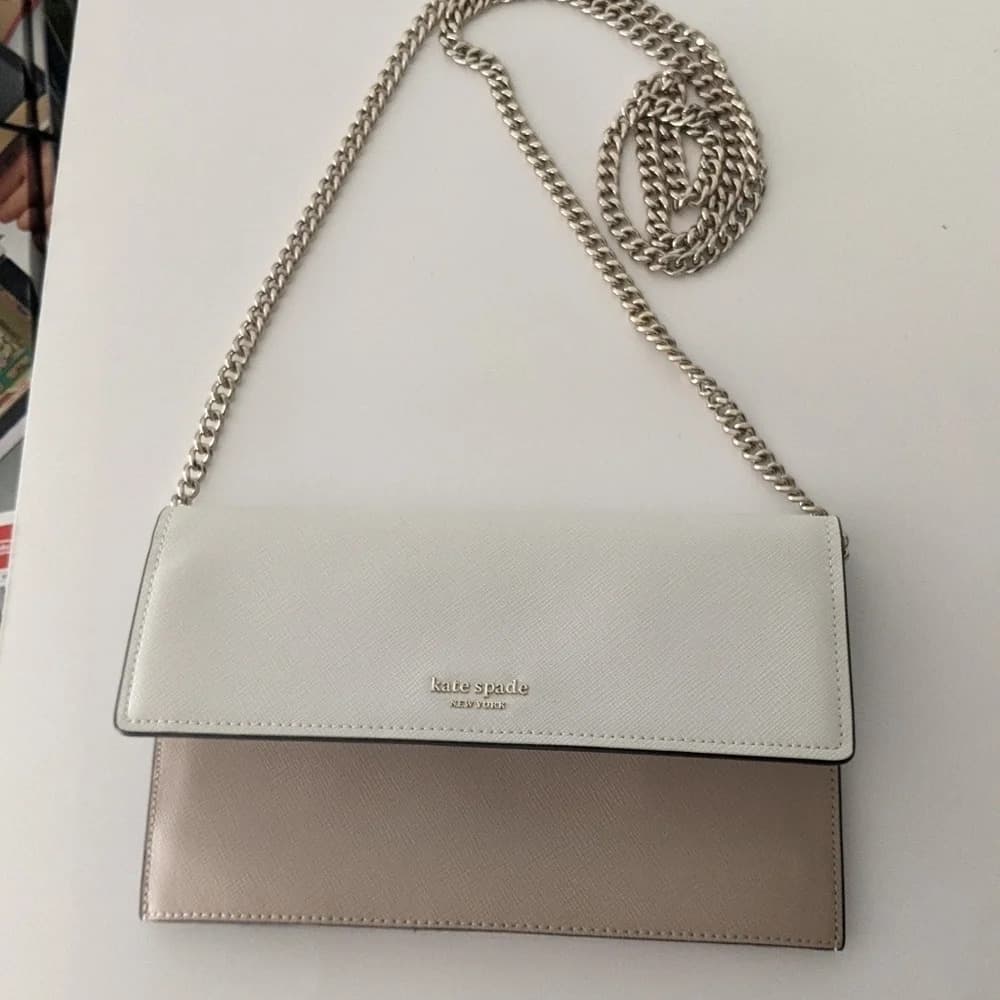 Kate Spade Willow Wallet cream Tan Leather Chain strap crossbody Bag - Thumbnail 4