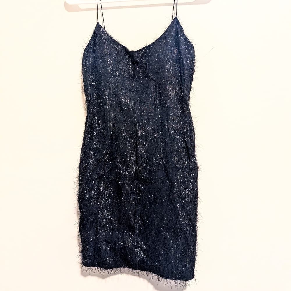 Aidan Mattox LBD Black Sparkle Fringe Slip Mini Dress Size 0 - Thumbnail 4