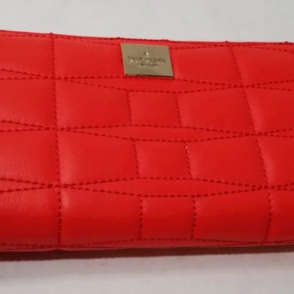 Kate Spade cherry red lacey signature quilted leather Wallet flame