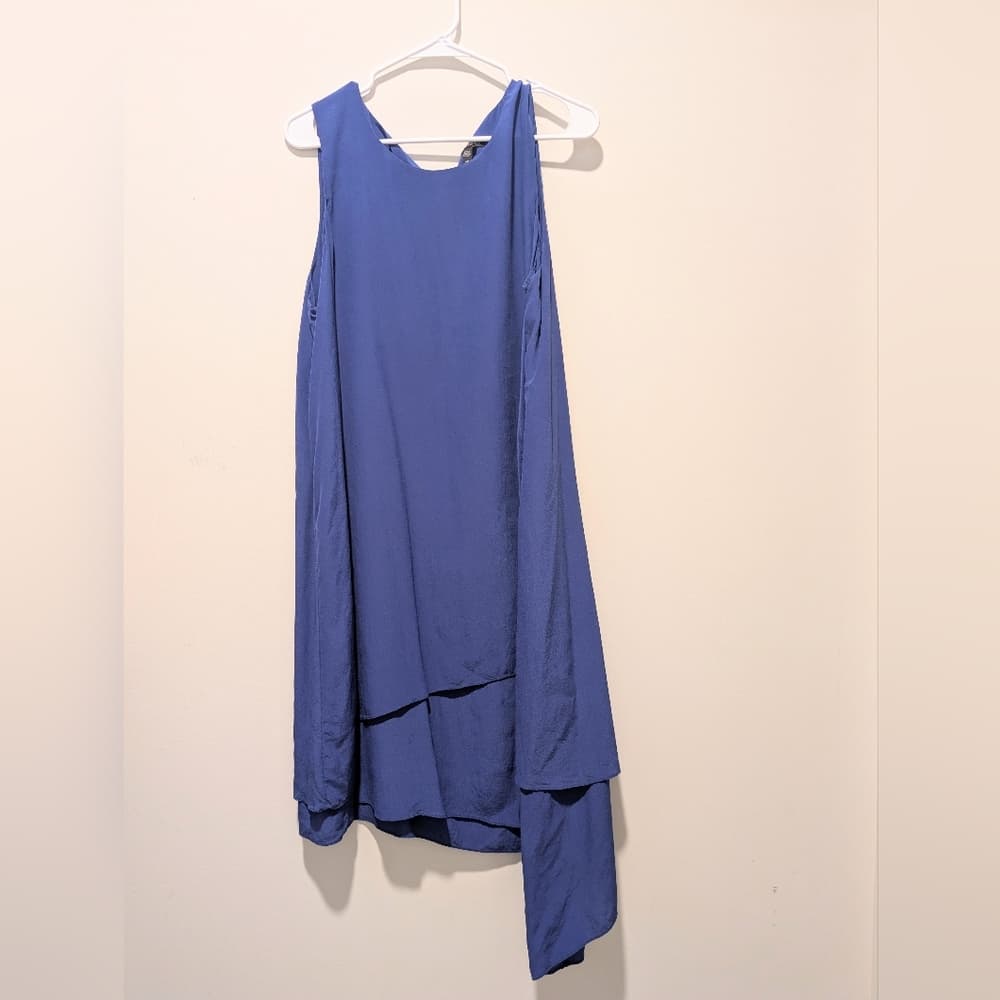 Eileen Fisher Royal Blue Silk Minimalist Office Summer Dress - Thumbnail 3