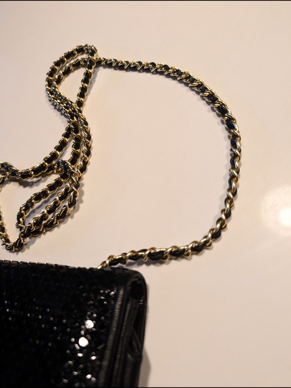 Whiting & Davis Black Sequined Crossbody with Gold Chain - Thumbnail 2