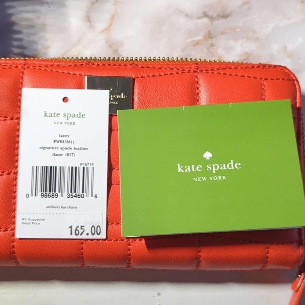 Kate Spade cherry red lacey signature quilted leather Wallet flame - Thumbnail 10