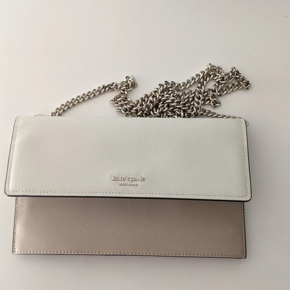 Kate Spade Willow Wallet cream Tan Leather Chain strap crossbody Bag