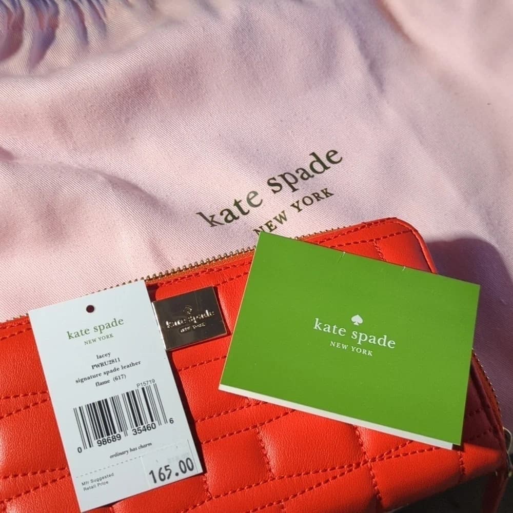 Kate Spade cherry red lacey signature quilted leather Wallet flame - Thumbnail 12