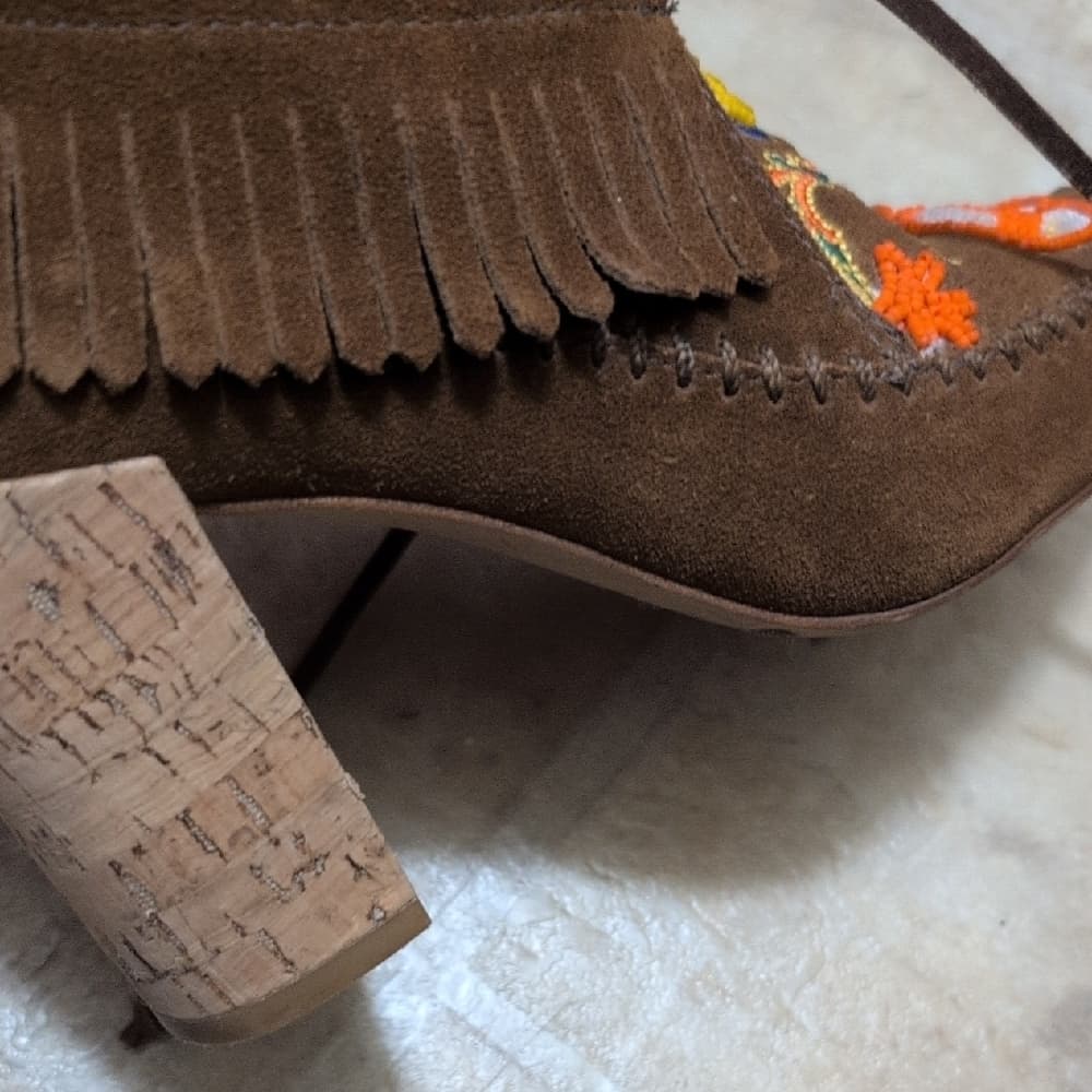 Tory Burch Huntington Fringe Embroidered Brown Suede Women's Shoes Booties‎ - Thumbnail 5