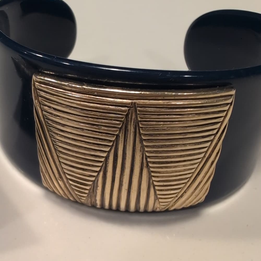 Vintage Navy Cuff Bracelet Gold Triangle Art Deco Earrings - Thumbnail 2