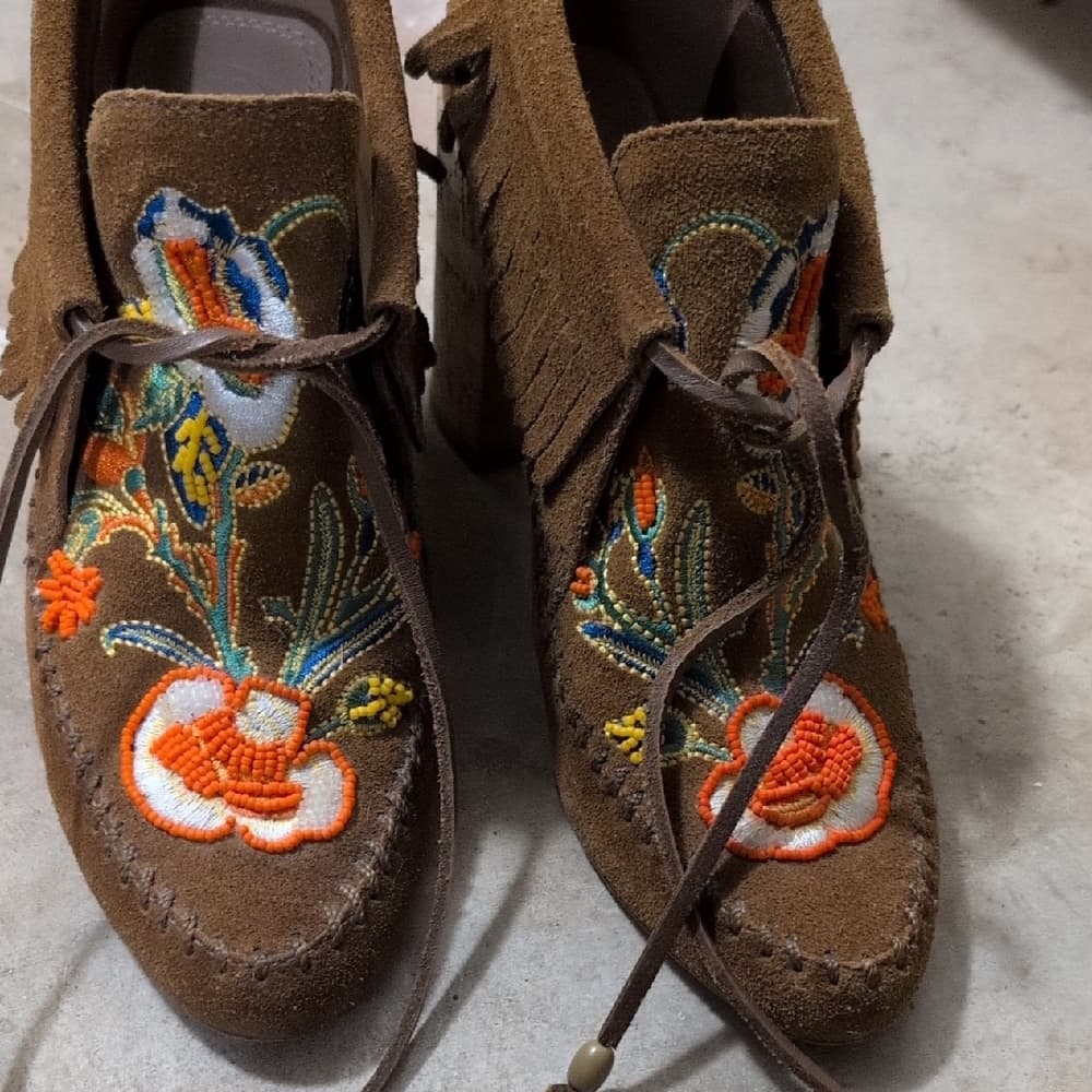 Tory Burch Huntington Fringe Embroidered Brown Suede Women's Shoes Booties‎ - Thumbnail 2