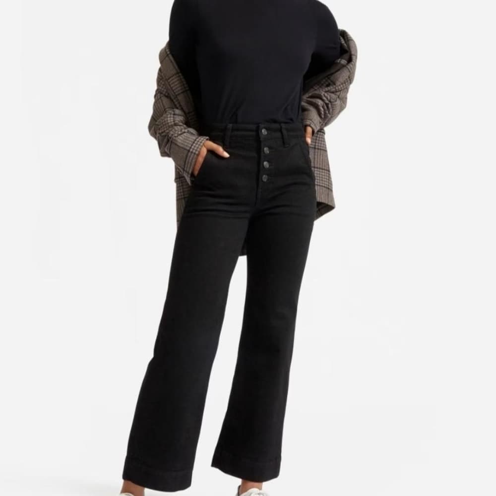 Everlane Wide Leg Black Y2k Jeans with 5 Button Fly Size 25 - Thumbnail 7