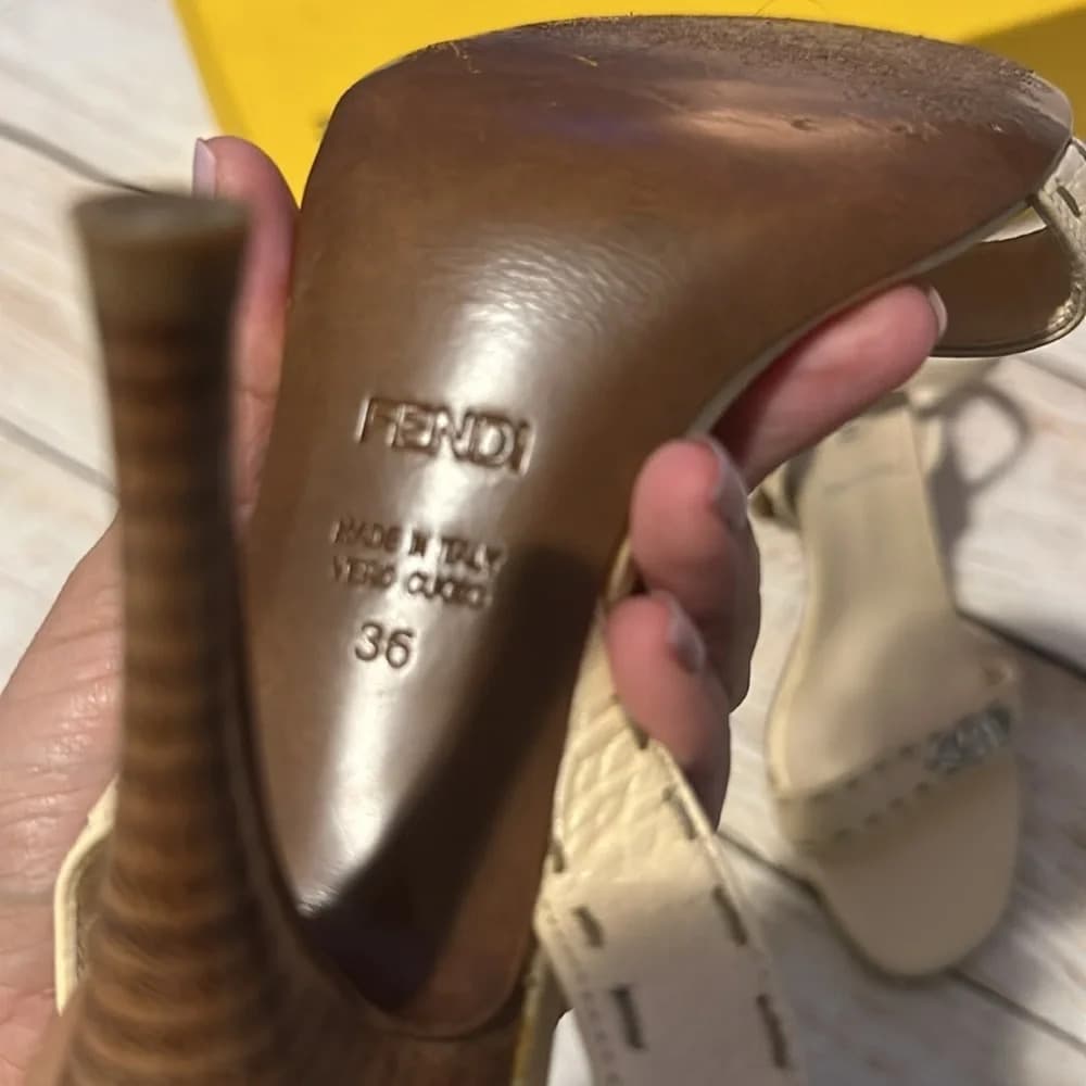 Fendi Leather logo strappy nude Beige party work heels Size 6 - Thumbnail 4