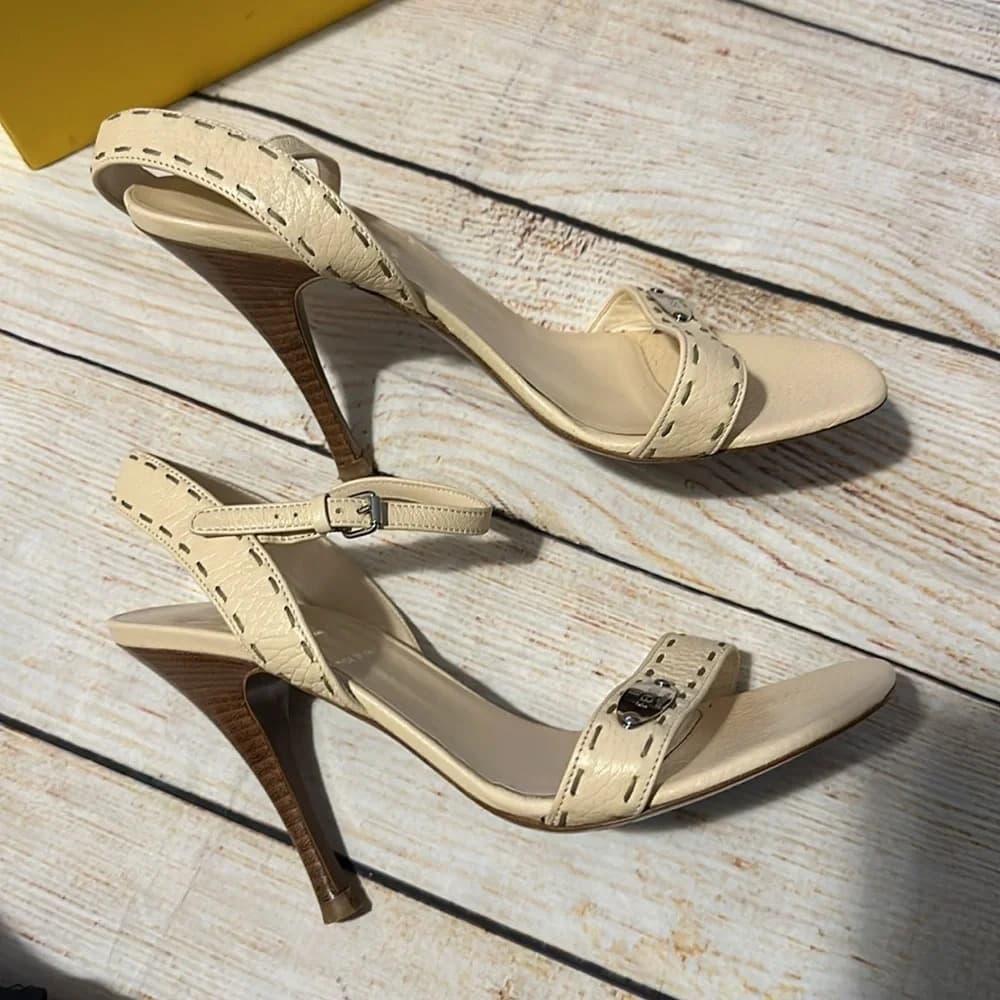 Fendi Leather logo strappy nude Beige party work heels Size 6 - Thumbnail 5