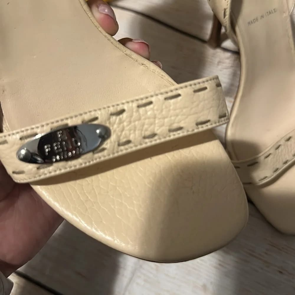 Fendi Leather logo strappy nude Beige party work heels Size 6 - Thumbnail 7