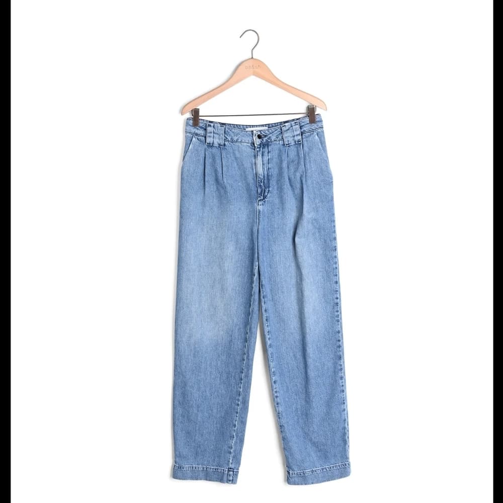 ba&sh High Rise Wide Leg Light Blue Pleated Boyfriend Jeans - Thumbnail 7