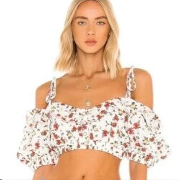 Majorelle Floral Ruffle Festival Boho Cottage Crop Top - Thumbnail 6