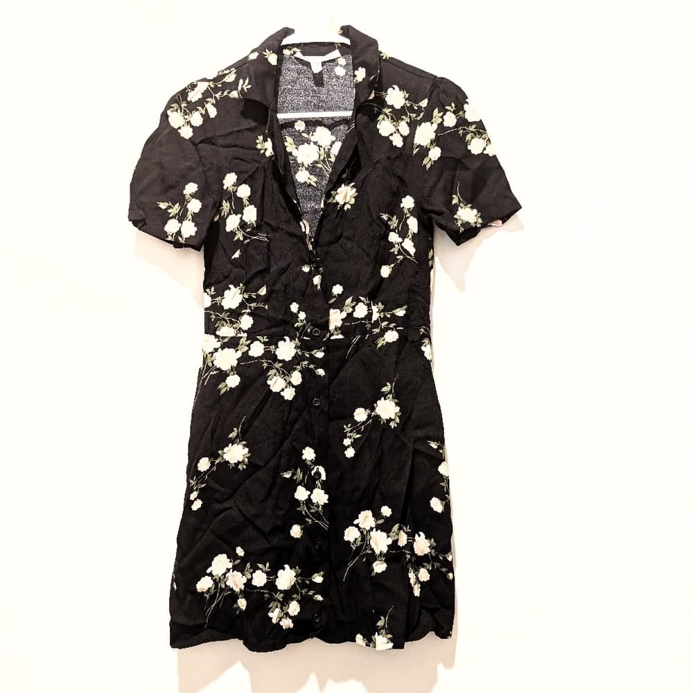 Urban Renewal Black Floral Button-Front Mini Dress - Thumbnail 6