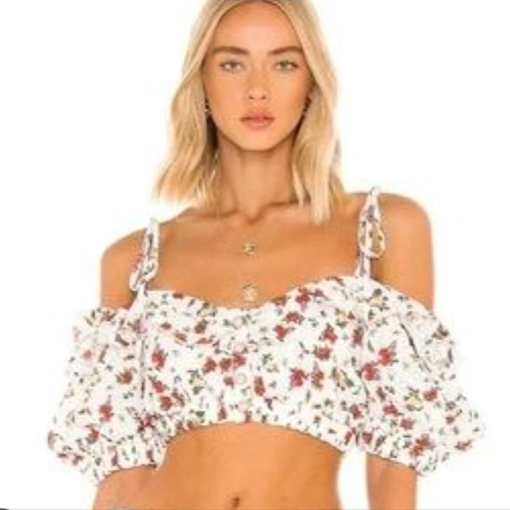 Majorelle Floral Ruffle Festival Boho Cottage Crop Top - Thumbnail 5