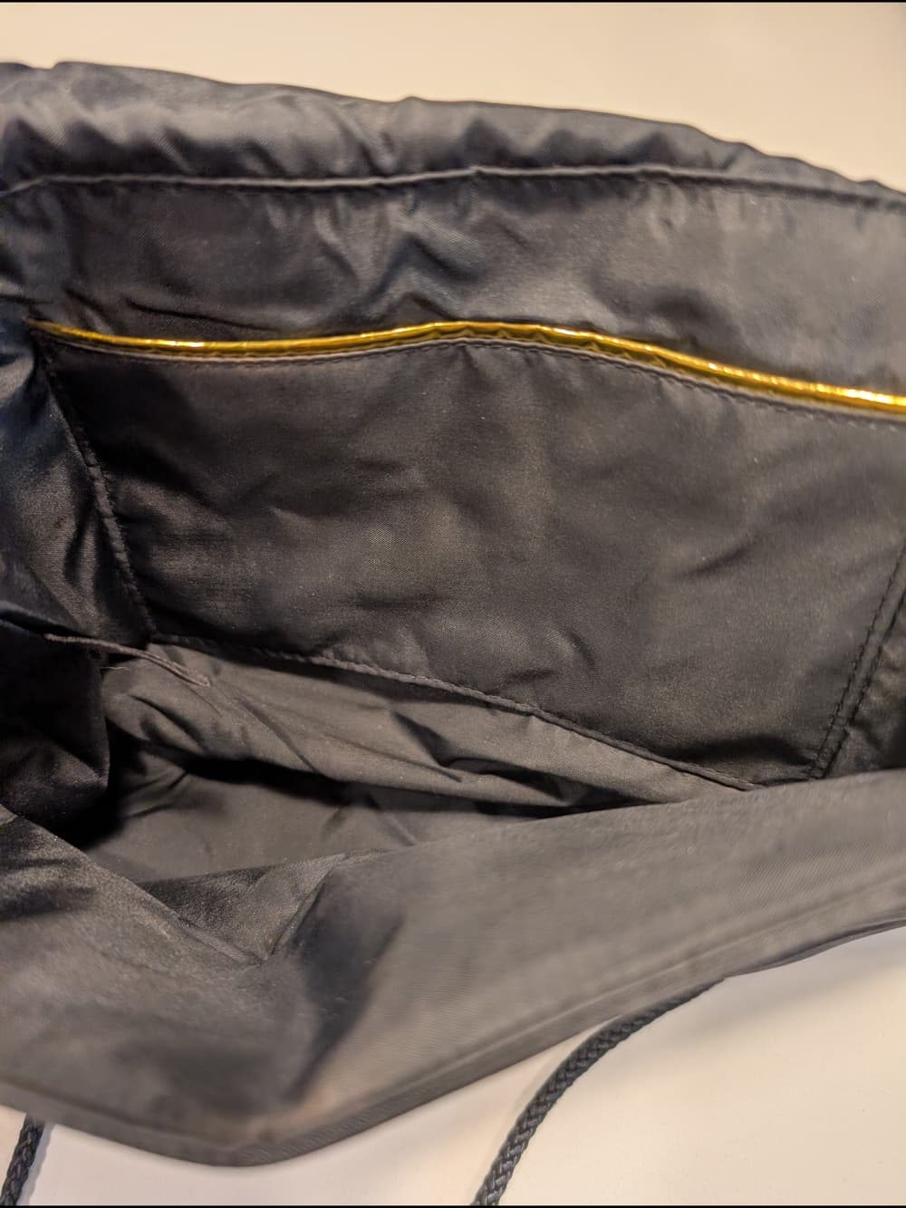 Vintage Black Satin Evening Clutch with Gold Accent - Thumbnail 6