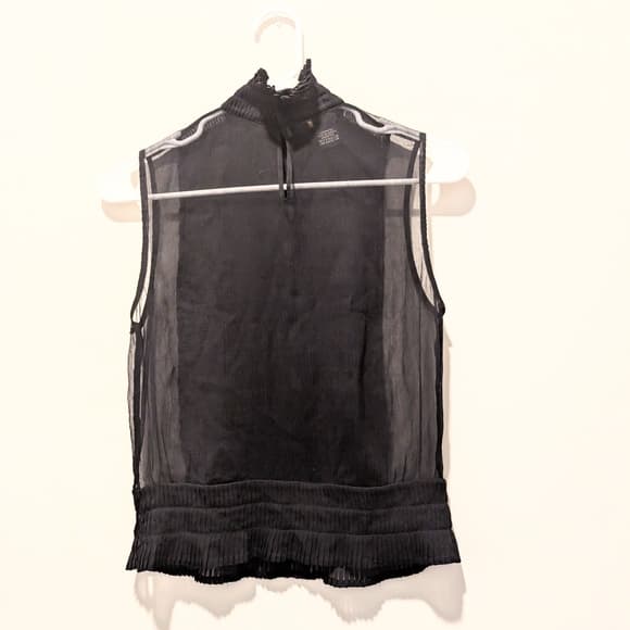 BCBGMaxAzria Black Sheer Sleeveless Mock Neck Top - Thumbnail 7