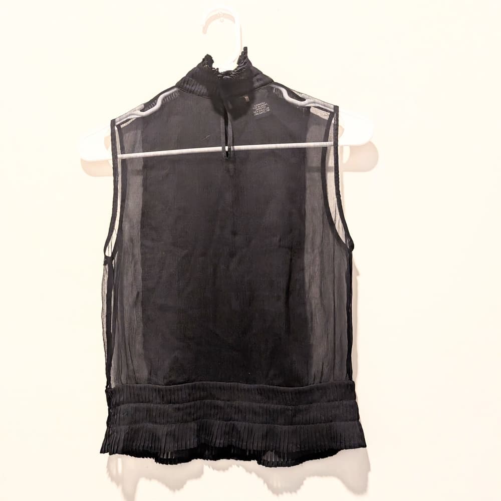 BCBGMaxAzria Black Sheer Sleeveless Mock Neck Top - Thumbnail 6