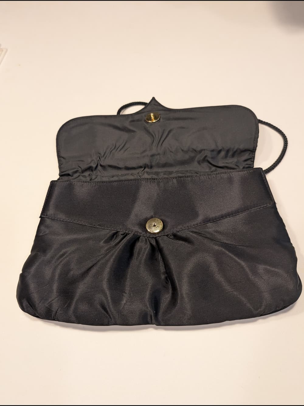 Vintage Black Satin Evening Clutch with Gold Accent - Thumbnail 2