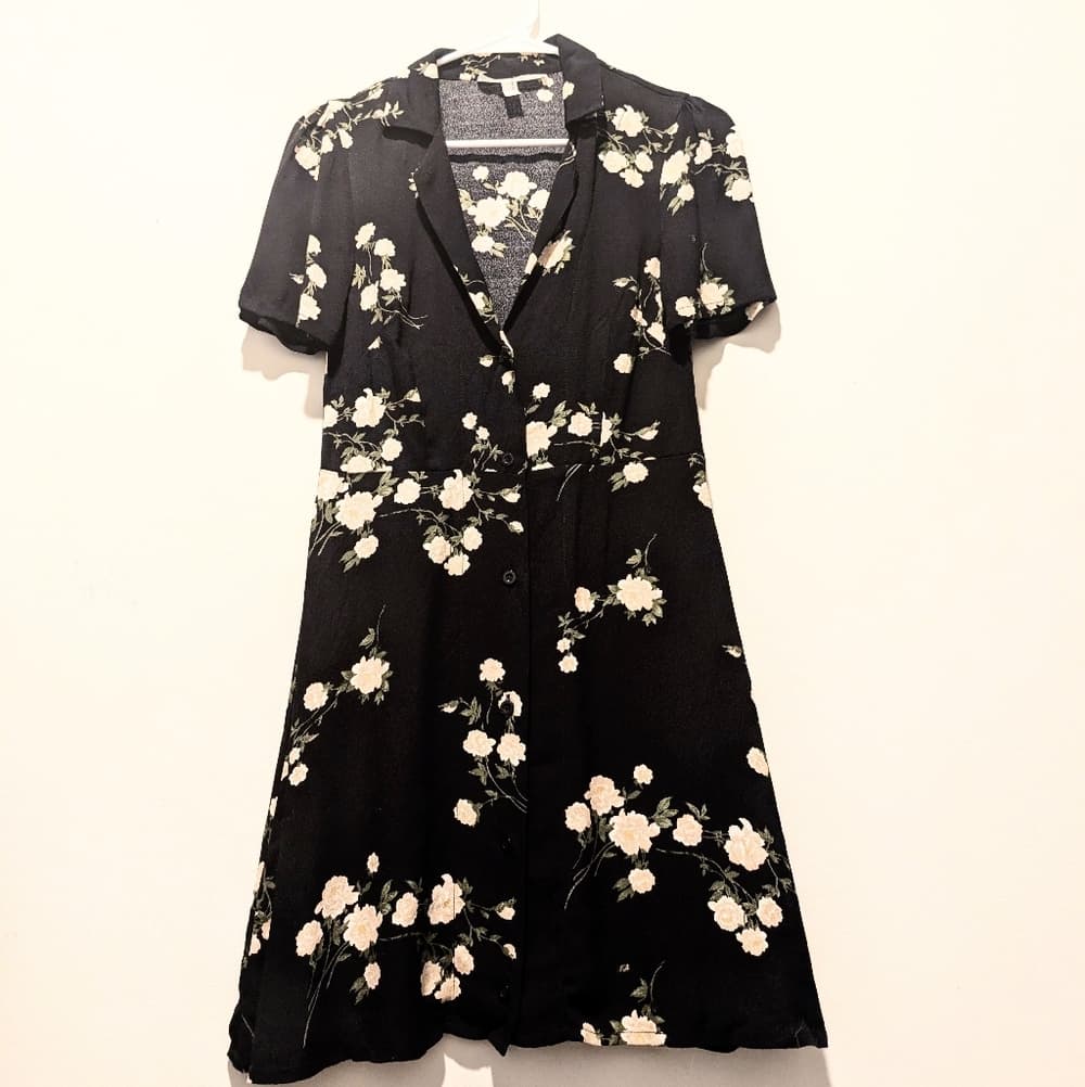 Urban Renewal Black Floral Button-Front Mini Dress - Thumbnail 5