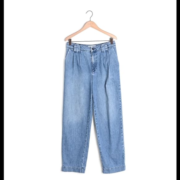 ba&sh High Rise Wide Leg Light Blue Pleated Boyfriend Jeans - Thumbnail 8
