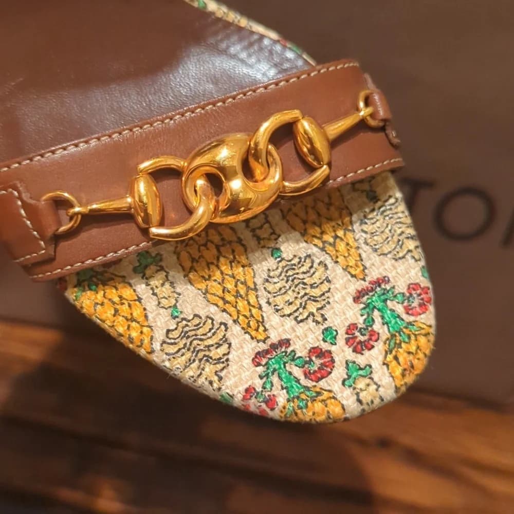 Gucci horsebit pineapple print Summer Wedding vintage‎ Leather heels - Thumbnail 8