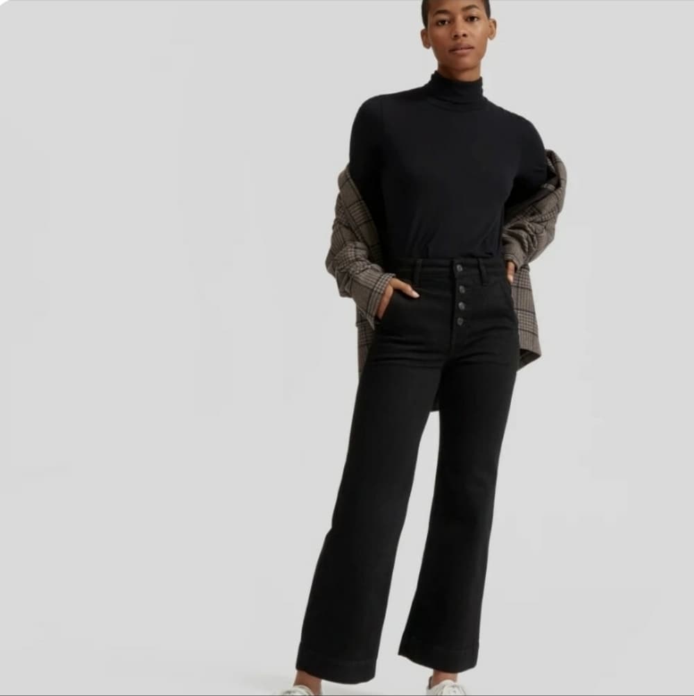 Everlane Wide Leg Black Y2k Jeans with 5 Button Fly Size 25 - Thumbnail 6