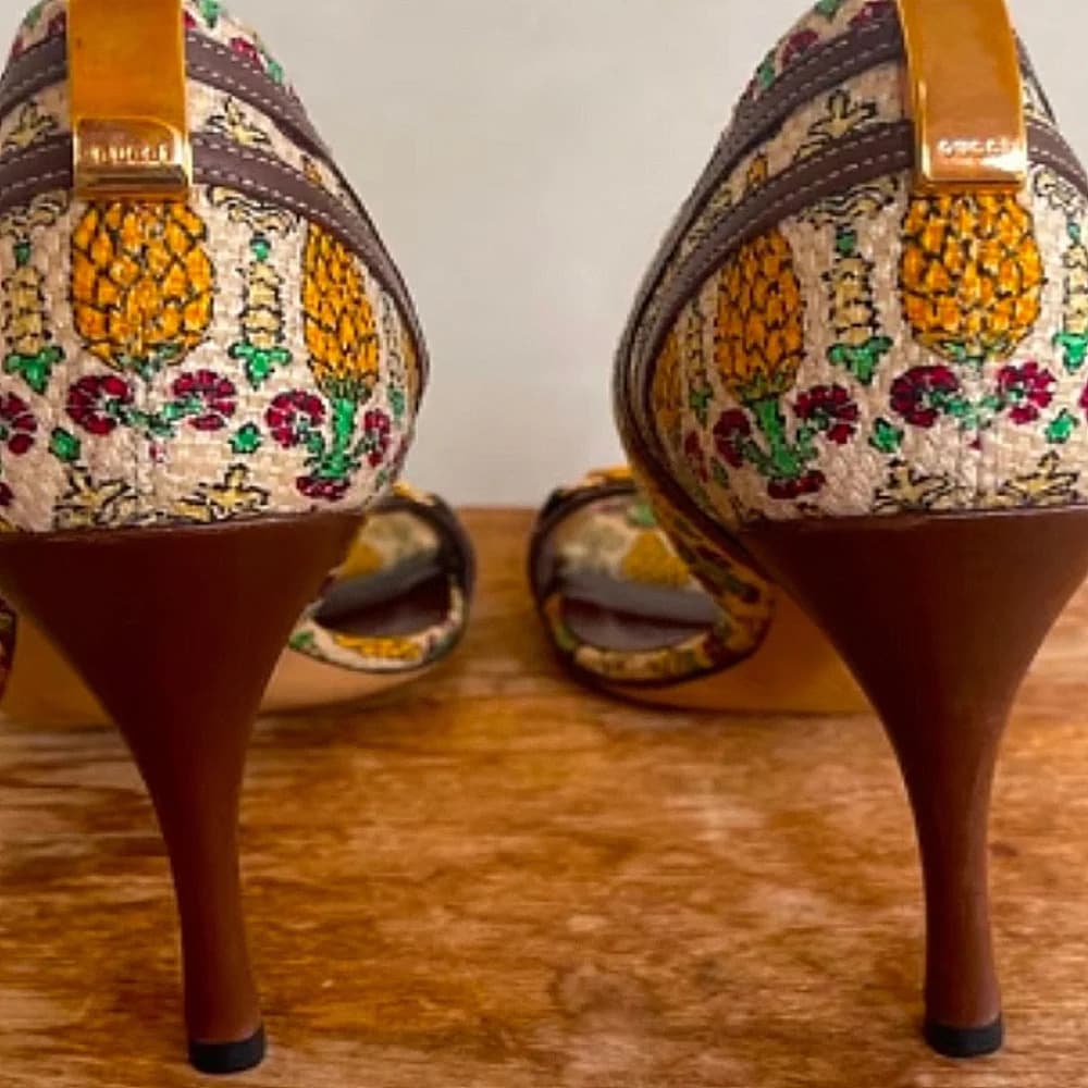 Gucci horsebit pineapple print Summer Wedding vintage‎ Leather heels - Thumbnail 4