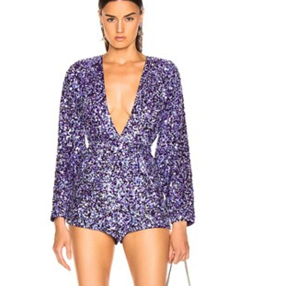 New Retrofete Nancy Purple Sequin Romper Size xs - Thumbnail 7