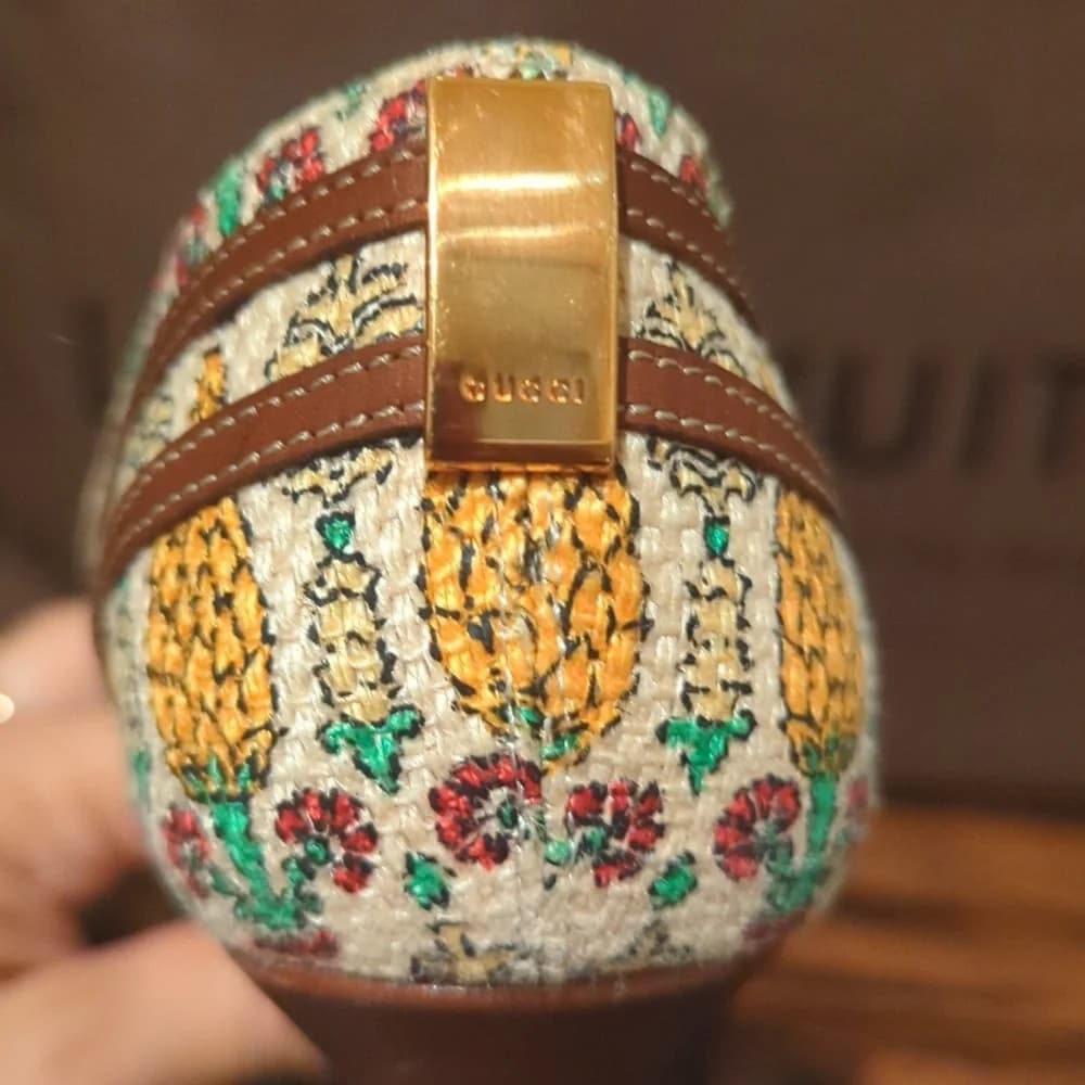 Gucci horsebit pineapple print Summer Wedding vintage‎ Leather heels - Thumbnail 3