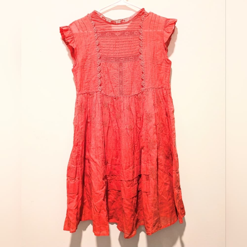 Free People Coral Babydoll Embroidered Festival Boho Beach Dress - Thumbnail 5