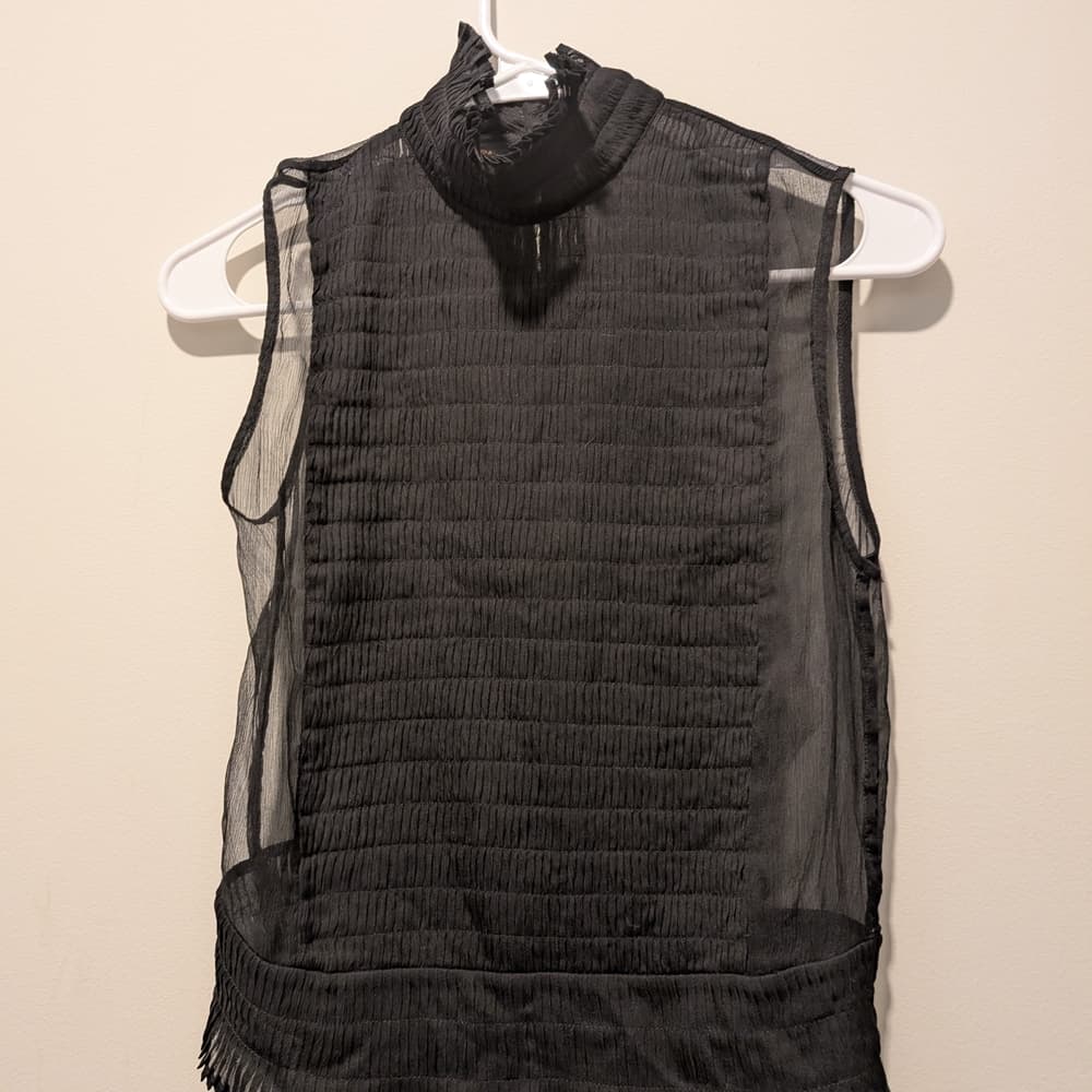 BCBGMaxAzria Black Sheer Sleeveless Mock Neck Top - Thumbnail 5