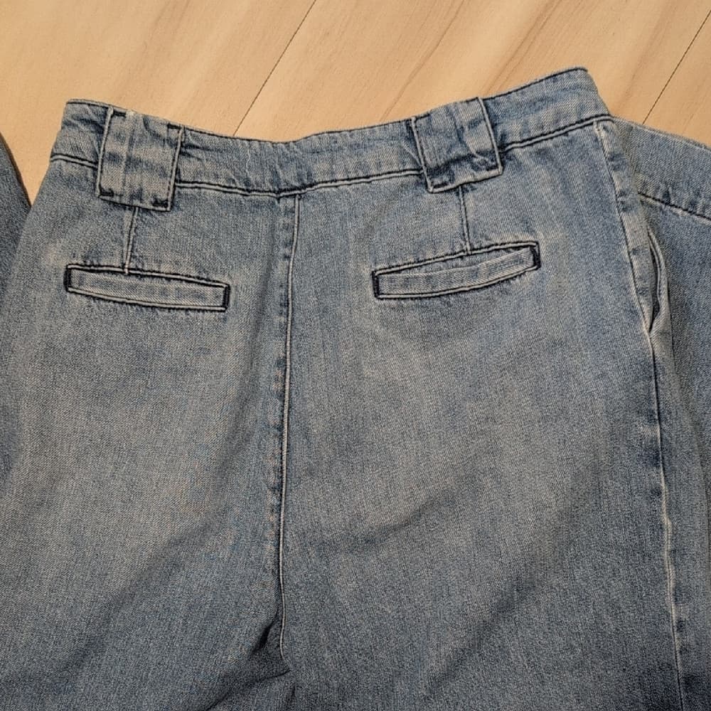 ba&sh High Rise Wide Leg Light Blue Pleated Boyfriend Jeans - Thumbnail 5
