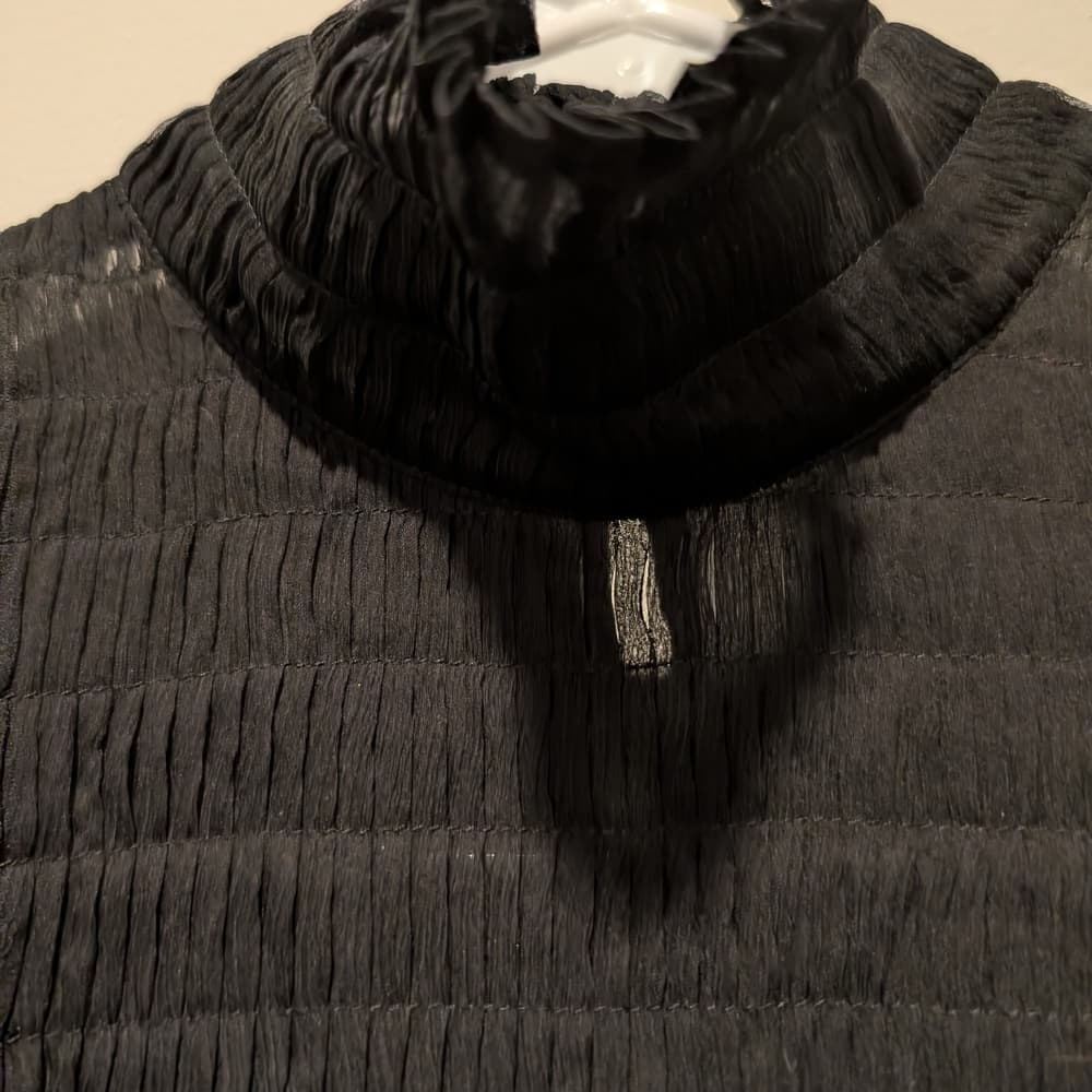 BCBGMaxAzria Black Sheer Sleeveless Mock Neck Top - Thumbnail 4