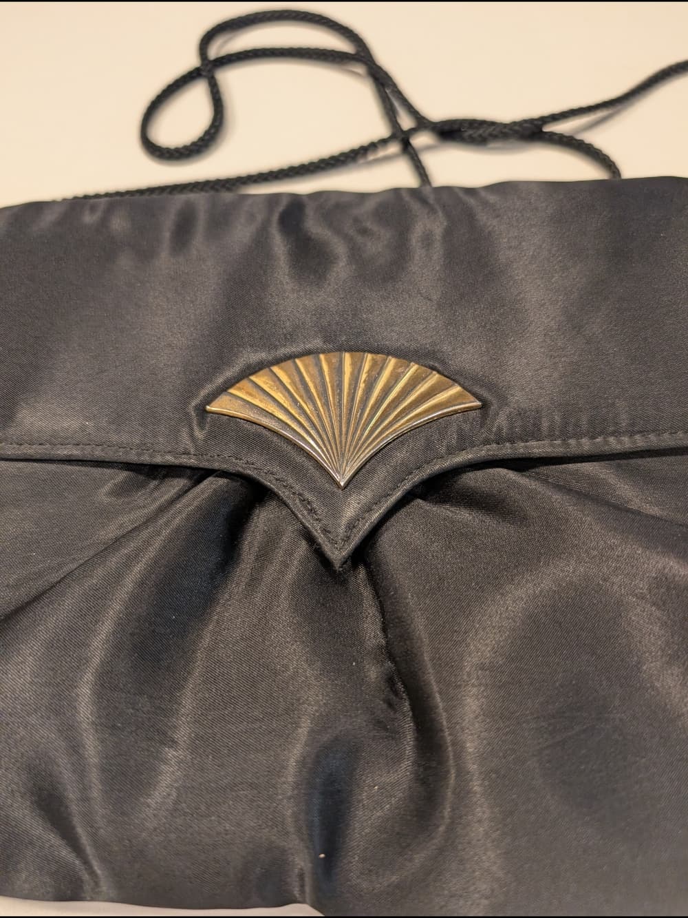 Vintage Black Satin Evening Clutch with Gold Accent