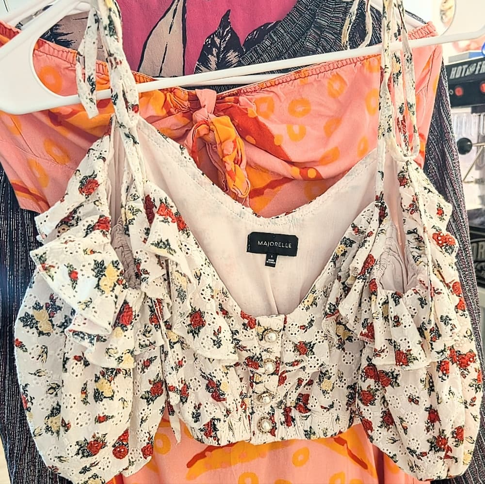 Majorelle Floral Ruffle Festival Boho Cottage Crop Top - Thumbnail 4