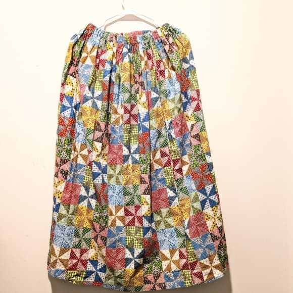 Vintage Quilt Multi-Color Patchwork Cottage Print Handmade Maxi Skirt - Thumbnail 6