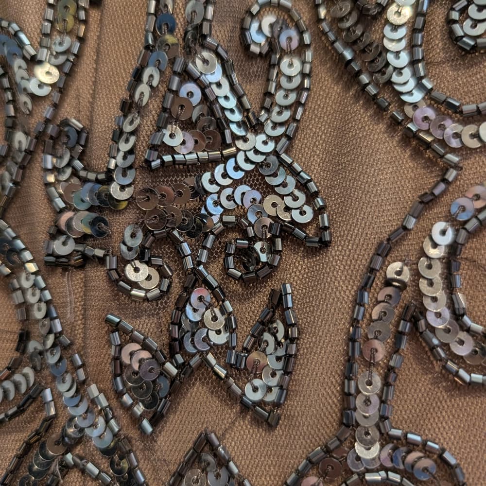 Adrianna Papell Taupe Mesh Midi Silver Sequin Embellishment Dress Size 4 - Thumbnail 8
