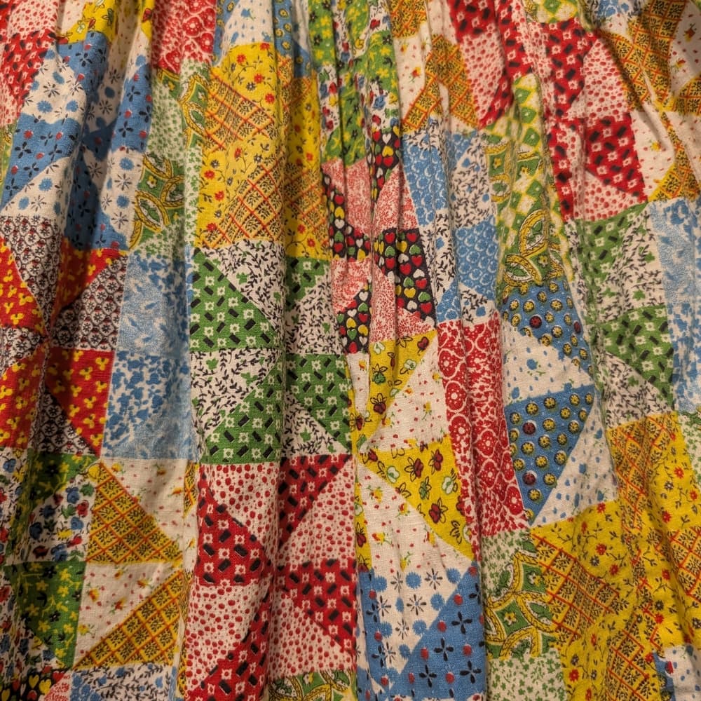 Vintage Quilt Multi-Color Patchwork Cottage Print Handmade Maxi Skirt - Thumbnail 2