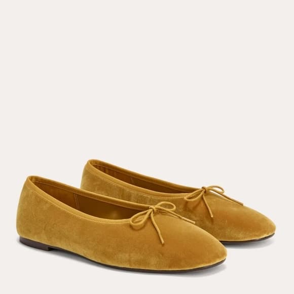 Everlane Ballet Bow Mustard Velvet Loafers Flats Size 6 - Thumbnail 9